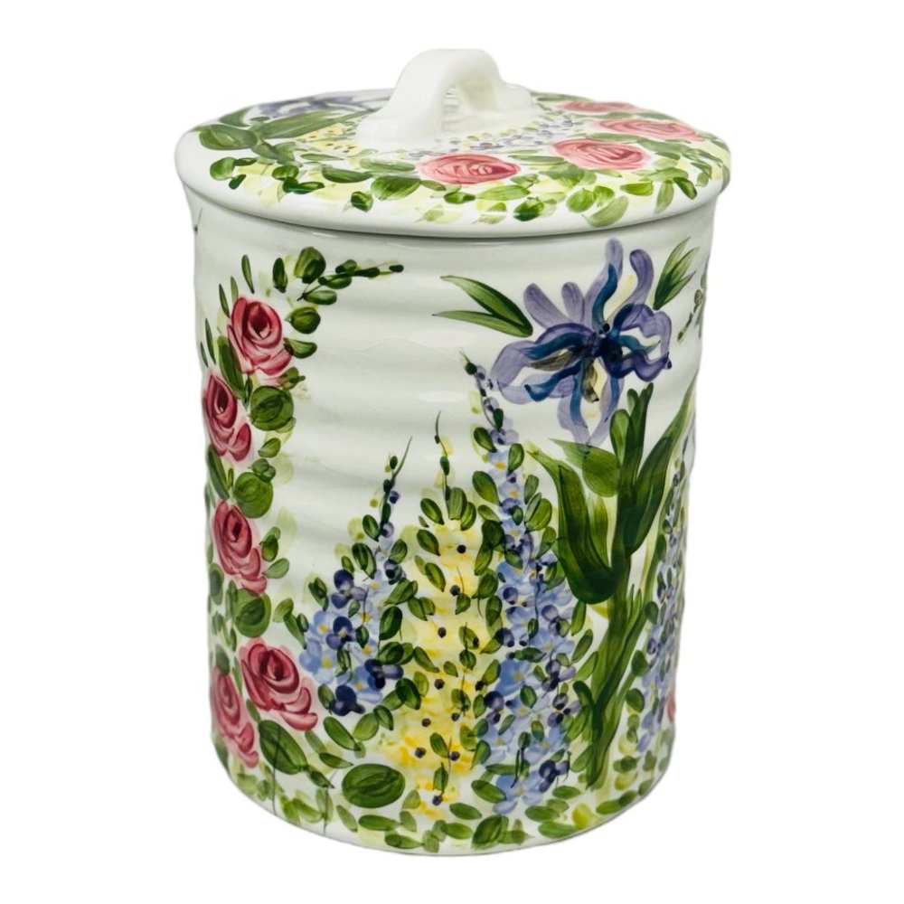 Heavenly Garden Ceramic Kitchen Cookie Jar w/Lid Floral Pattern Multicolor 6” - Picture 4 of 10